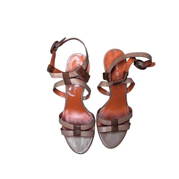 Brown Leather Via Spiga Strappy Heel Sandal Adjustable Ankle Strap Women 6M VIA6 - Picture 2 of 8